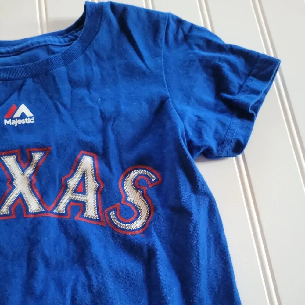 Texas Rangers Shirt Boys 4 Blue Red Crew Neck Short Sleeve Hamels 35 Comfort Top